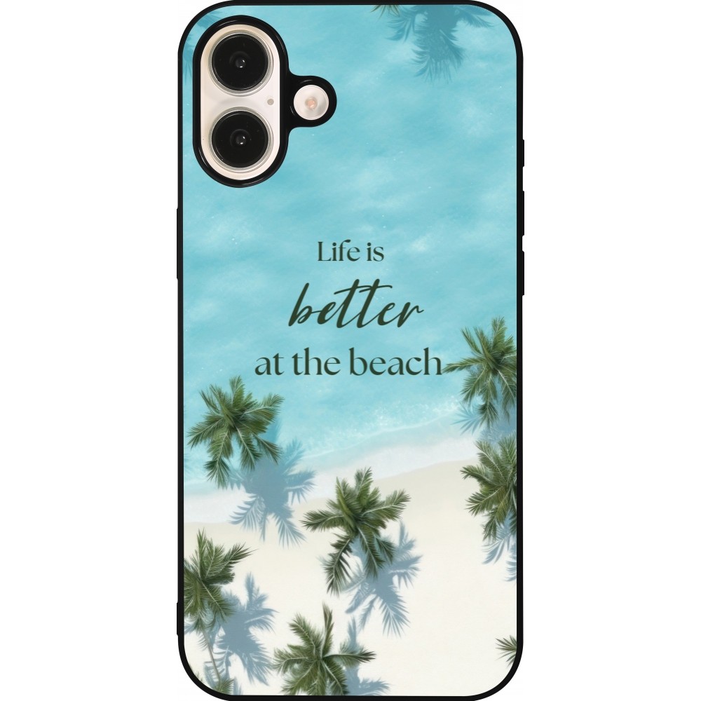 iPhone 16 Plus Case Hülle - Silikon schwarz Summer 2025 Life is better at the beach