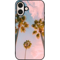 Coque iPhone 16 Plus - Silicone rigide noir Summer 2025 Palmiers