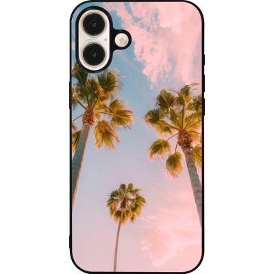 Coque iPhone 16 Plus - Silicone rigide noir Summer 2025 Palmiers