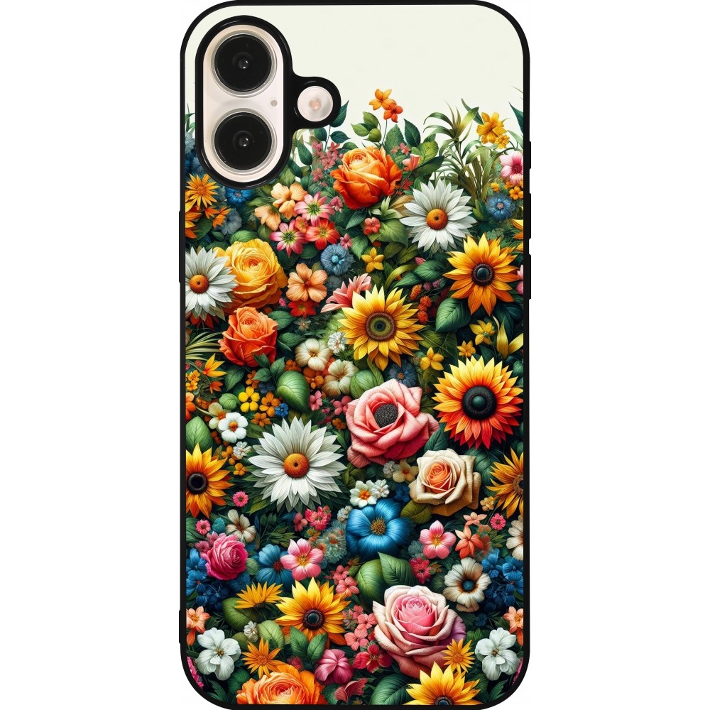 Coque iPhone 16 Plus - Silicone rigide noir Summer Floral Pattern