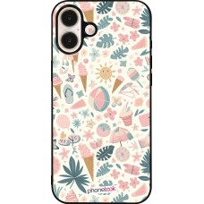 Coque iPhone 16 Plus - Silicone rigide noir Summer Pink Pattern
