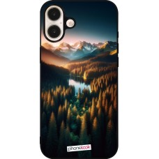 Coque iPhone 16 Plus - Silicone rigide noir Sunset Forest Lake