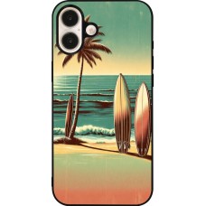 Coque iPhone 16 Plus - Silicone rigide noir Surf Paradise