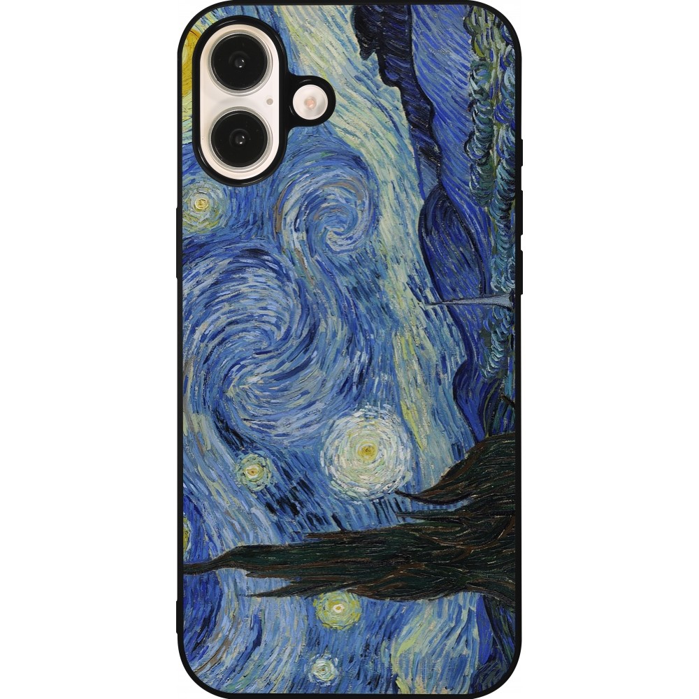 Coque iPhone 16 Plus - Silicone rigide noir Tableau art - La Nuit étoilée - Van Gogh