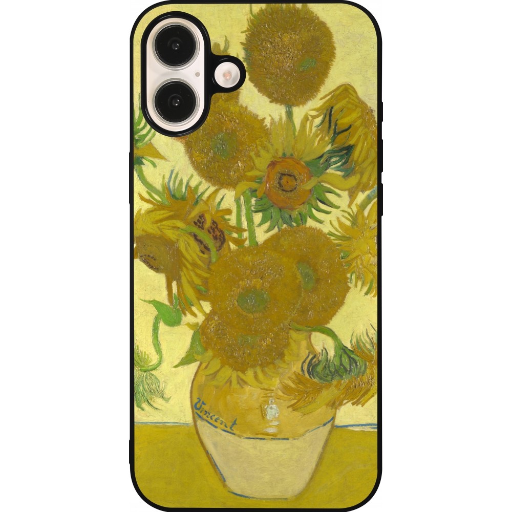 iPhone 16 Plus Case Hülle - Silikon schwarz Kunstbild - Sonnenblumen  - Van Gogh