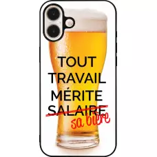 Coque iPhone 16 Plus - Silicone rigide noir Tout travail mérite sa bière