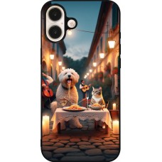 Coque iPhone 16 Plus - Silicone rigide noir Valentine 2024 Dog & Cat Candlelight