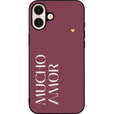 Coque iPhone 16 Plus - Silicone rigide noir Valentine 2024 mucho amor rosado