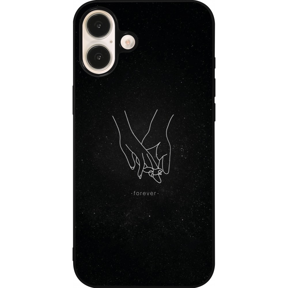 Coque iPhone 16 Plus - Silicone rigide noir Valentine 2023 hands forever