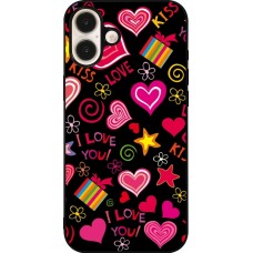 Coque iPhone 16 Plus - Silicone rigide noir Valentine 2023 love symbols