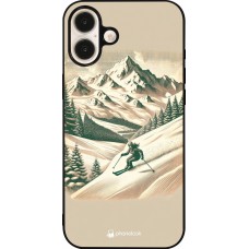 Coque iPhone 16 Plus - Silicone rigide noir Vintage Ski Mountain