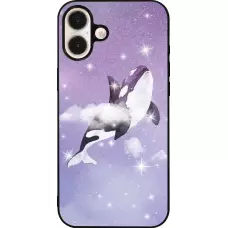 Coque iPhone 16 Plus - Silicone rigide noir Whale in sparking stars