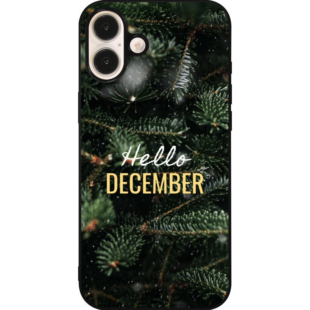 Coque iPhone 16 Plus - Silicone rigide noir Winter 25 Winter hello december
