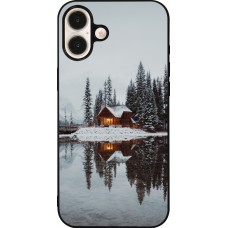 Coque iPhone 16 Plus - Silicone rigide noir Winter 25 Winter house forest afternoon