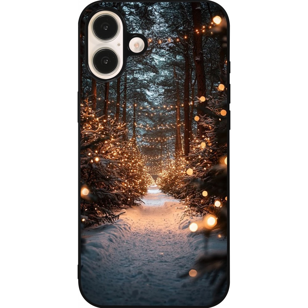 Coque iPhone 16 Plus - Silicone rigide noir Winter 25 Winter snowy road