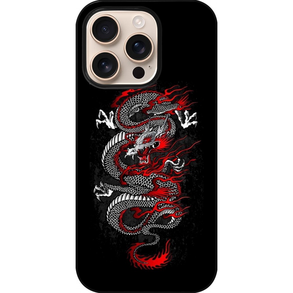 iPhone 16 Pro Case Hülle - Japanese style Dragon Tattoo Red Black