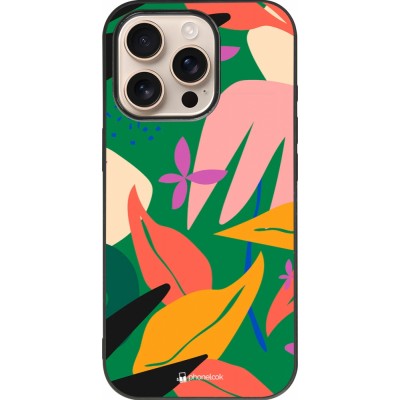 Coque iPhone 16 Pro - Silicone rigide noir Abstract Jungle