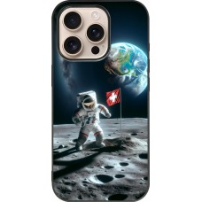 Coque iPhone 16 Pro - Silicone rigide noir Astro Suisse sur lune