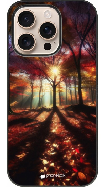 Coque iPhone 16 Pro - Silicone rigide noir Automne doré glare