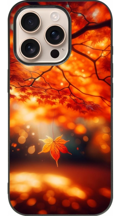 Coque iPhone 16 Pro - Silicone rigide noir Automne Magique Orange
