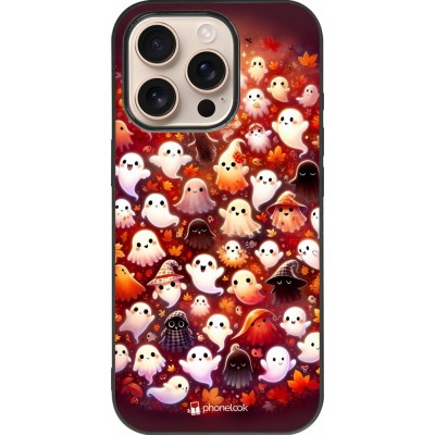 Coque iPhone 16 Pro - Silicone rigide noir Fantômes automne mignons