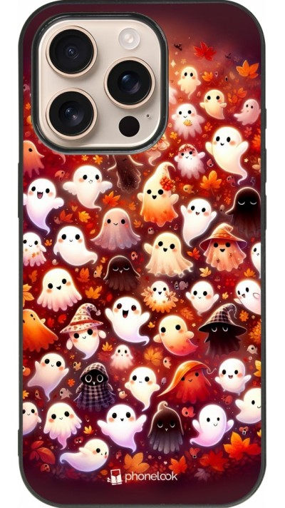 Coque iPhone 16 Pro - Silicone rigide noir Fantômes automne mignons