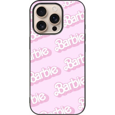 Coque iPhone 16 Pro - Silicone rigide noir Barbie light pink pattern