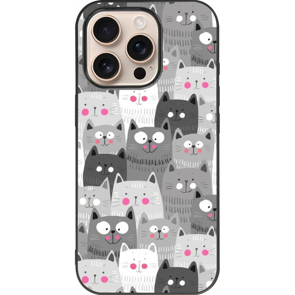 iPhone 16 Pro Case Hülle - Silikon schwarz Katzenschwärme
