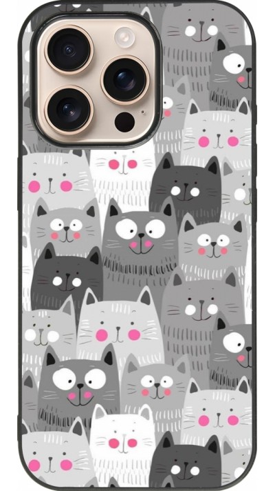 iPhone 16 Pro Case Hülle - Silikon schwarz Katzenschwärme