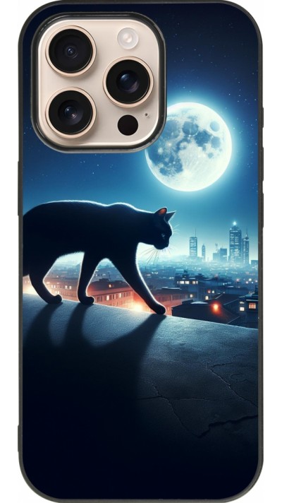 iPhone 16 Pro Case Hülle - Silikon schwarz Schwarze Katze unter dem Vollmond