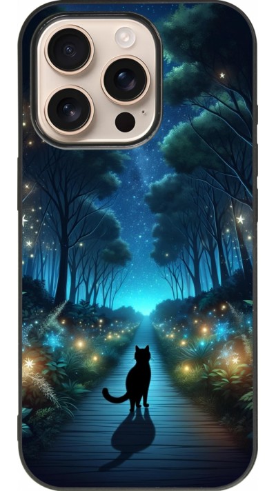 iPhone 16 Pro Case Hülle - Silikon schwarz Schwarze Katze Spaziergang