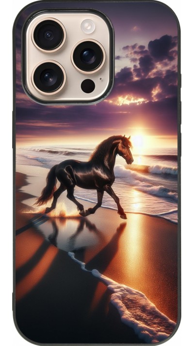 iPhone 16 Pro Case Hülle - Silikon schwarz Pferd majestätisch Strand