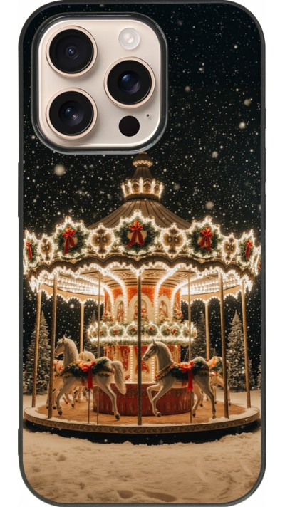 Coque iPhone 16 Pro - Silicone rigide noir Christmas 25 Carousel