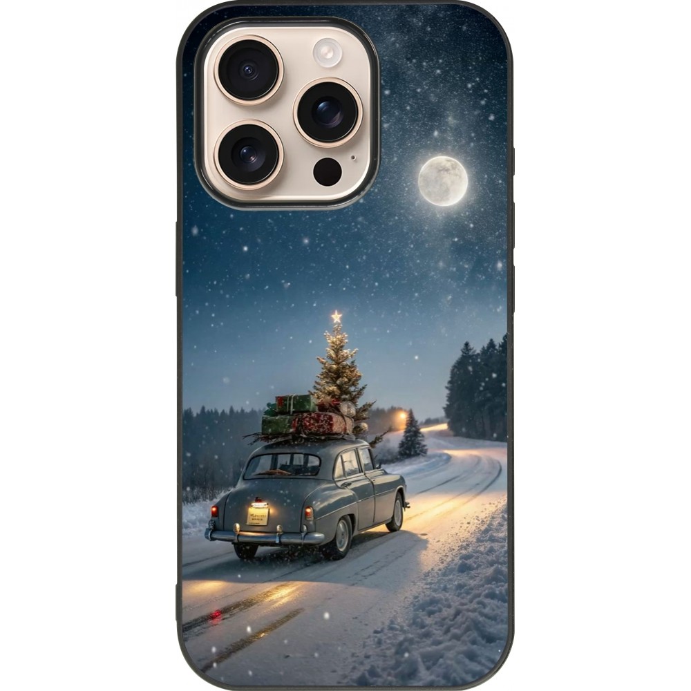 Coque iPhone 16 Pro - Silicone rigide noir Christmas 25 Car with Tree Xmas