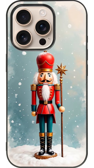 Coque iPhone 16 Pro - Silicone rigide noir Christmas 25 Nutcracker Snow