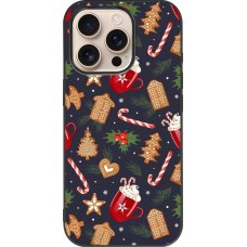 Coque iPhone 16 Pro - Silicone rigide noir Christmas 25 Pattern Gingerbread House