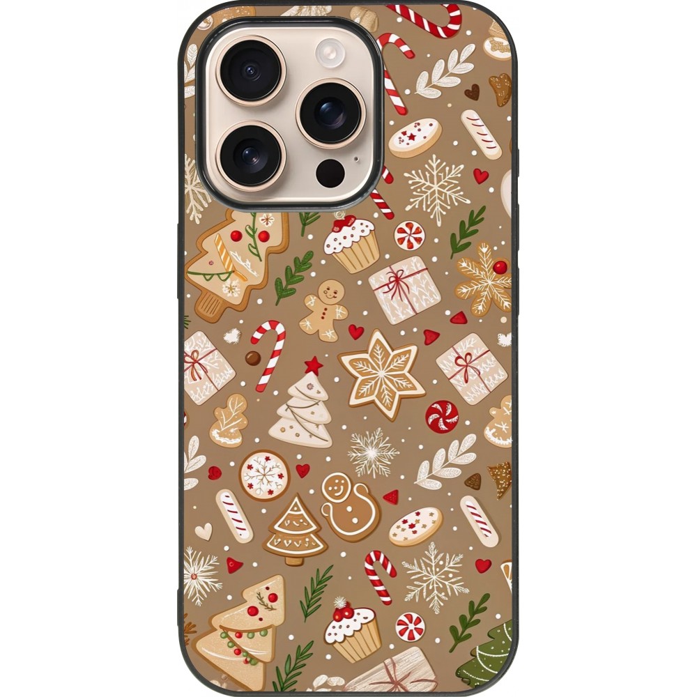Coque iPhone 16 Pro - Silicone rigide noir Christmas 25 Pattern Ginger Cookie