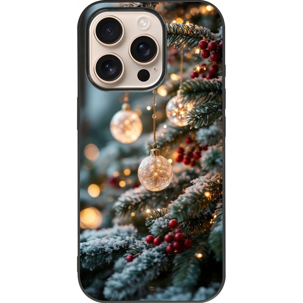 Coque iPhone 16 Pro - Silicone rigide noir Christmas 25 Xmas Decorated Tree