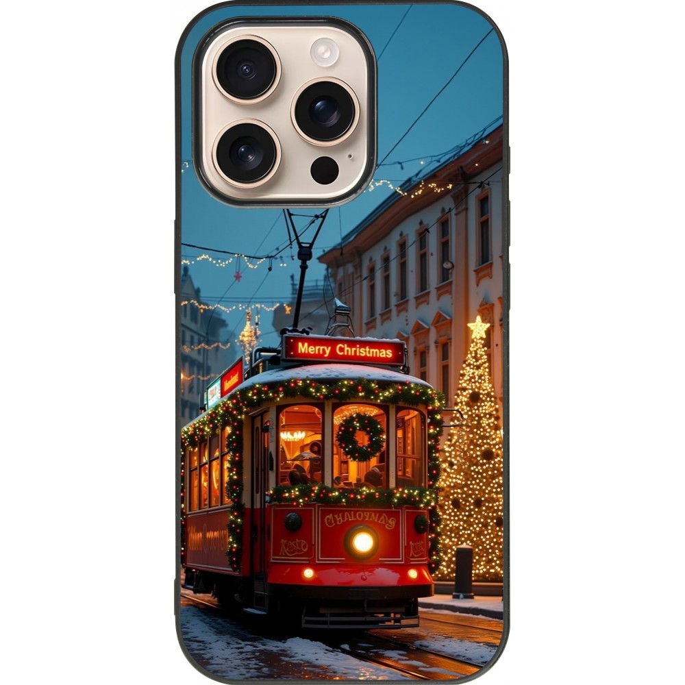Coque iPhone 16 Pro - Silicone rigide noir Christmas 25 Xmas Train