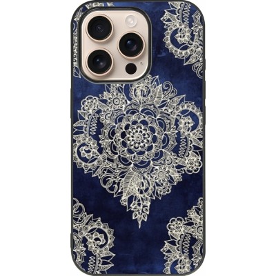 Coque iPhone 16 Pro - Silicone rigide noir Cream Flower Moroccan