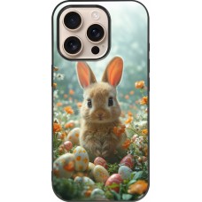 iPhone 16 Pro Case Hülle - Silikon schwarz Easter 2026 Rabbit in the garden