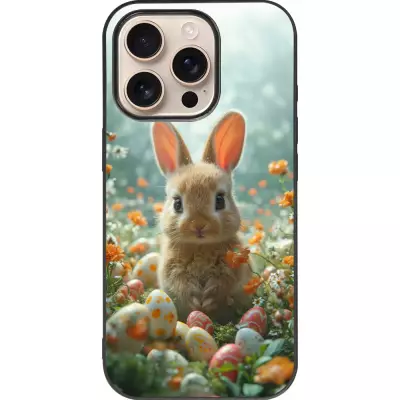 Coque iPhone 16 Pro - Silicone rigide noir Easter 2026 Rabbit in the garden