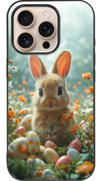 iPhone 16 Pro Case Hülle - Silikon schwarz Easter 2026 Rabbit in the garden