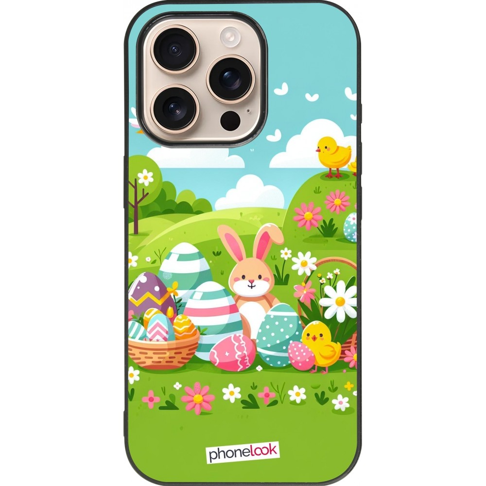 Coque iPhone 16 Pro - Silicone rigide noir Easter 2025 Green