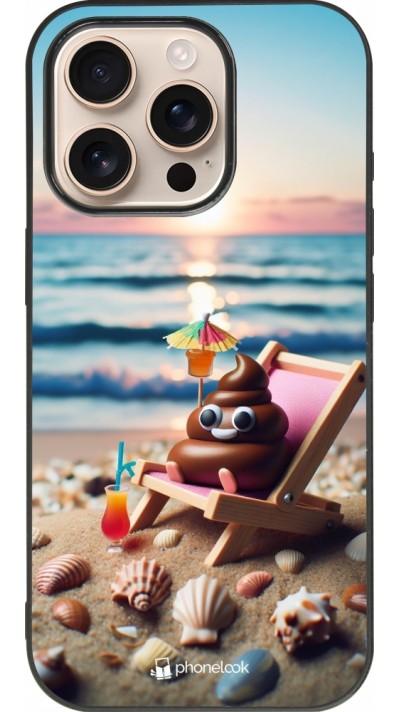 iPhone 16 Pro Case Hülle - Silikon schwarz Kackhaufen Emoji auf Liegestuhl