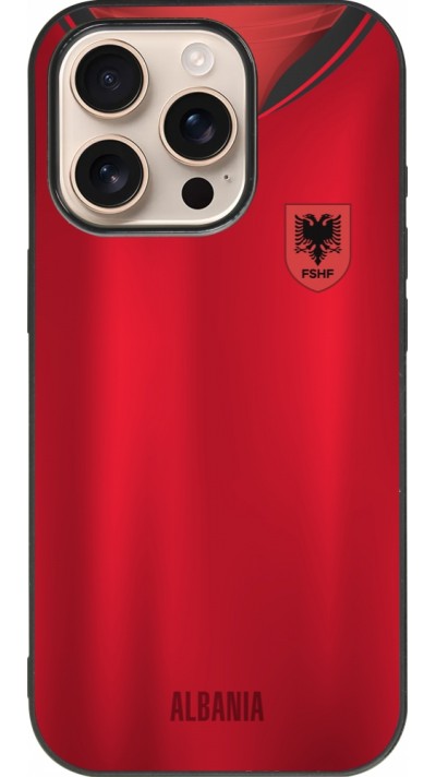 Coque iPhone 16 Pro - Silicone rigide noir Maillot de football Albanie personnalisable