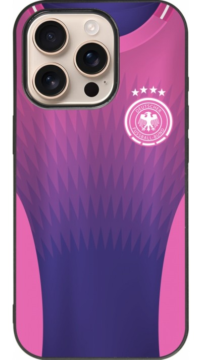 Coque iPhone 16 Pro - Silicone rigide noir Maillot de football Allemagne Extérieur personnalisable