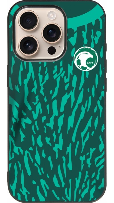 Coque iPhone 16 Pro - Silicone rigide noir Maillot de football Arabie saoudite 2022 personnalisable