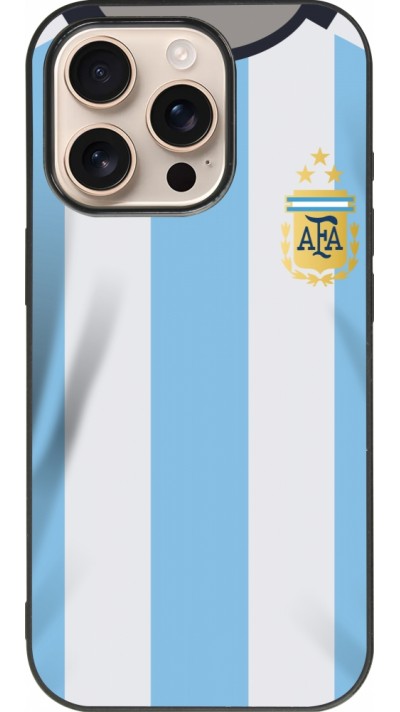 Coque iPhone 16 Pro - Silicone rigide noir Maillot de football Argentine 2022 personnalisable