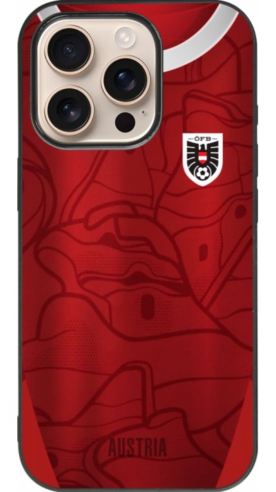 Coque iPhone 16 Pro - Silicone rigide noir Maillot de football Autriche personnalisable